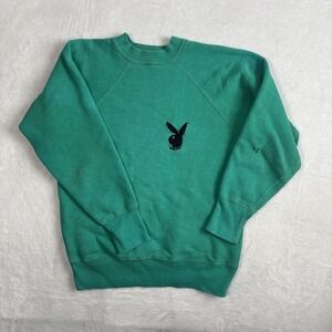 VTG 60's Playboy Jockey Green Pullover‎ Long Sleeve Fleece Sweatshirt Women's M